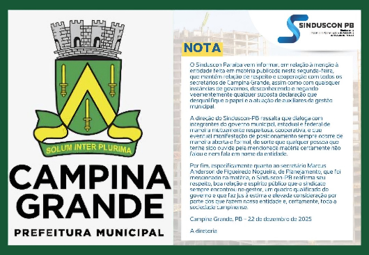 DIRETORIA DO SINDUSCON DESMENTE ASSOCIADOS QUE SE POSICIONARAM AO BLOG, DEFENDE GESTÃO DE PLANEJAMENTO DA PMCG E REBATE CRÍTICAS À ADMINISTRAÇÃO BRUNO CUNHA LIMA
